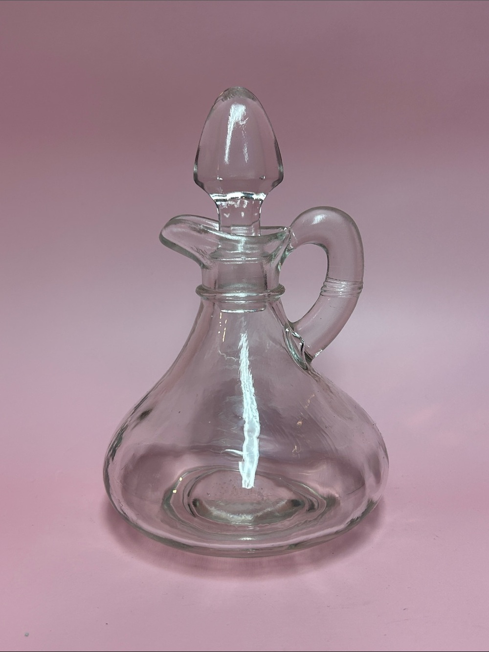 Vintage Clear Glass Oil/Vinegar Cruet w/ Hexagon Stopper